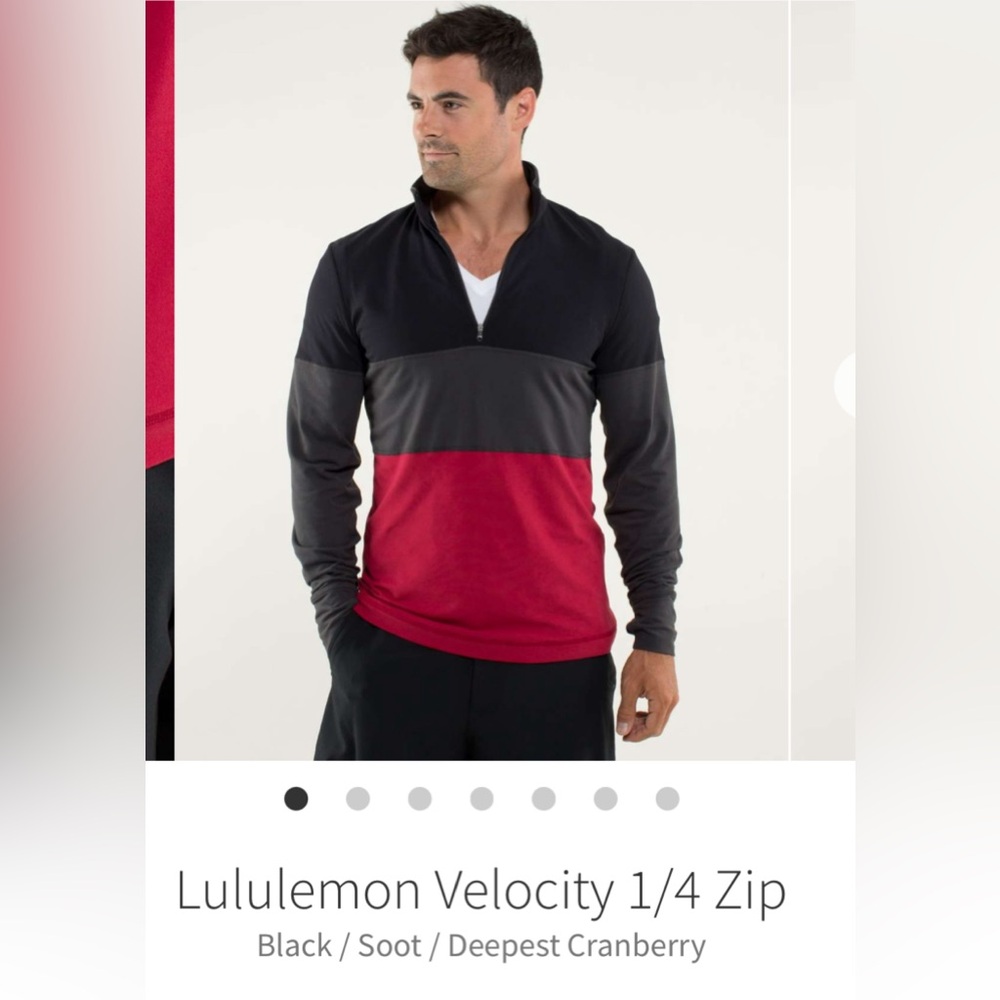 Lululemon velocity 1/4 zip in cranberry and soot with thumb holes mean medium